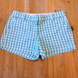 J. Crew Women’s Cotton Gingham Aqua & White Short Size 6, Preppy, Spring, Summer
